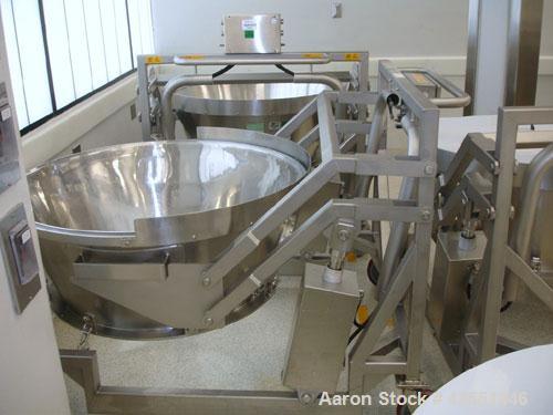 Used Glatt Fluid Bed Dryer, Model GPCG120, Stainless Steel. 2 Bar internal shock rating, spray granulation insert with (3) bowls and (2) bowl carts with top spray gun, Wurster insert with expansion c...
