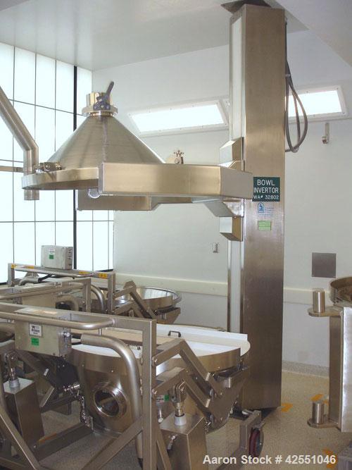 Used Glatt Fluid Bed Dryer, Model GPCG120, Stainless Steel. 2 Bar internal shock rating, spray granulation insert with (3) bowls and (2) bowl carts with top spray gun, Wurster insert with expansion c...