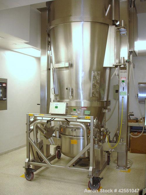 Used Glatt Fluid Bed Dryer, Model GPCG120, Stainless Steel. 2 Bar internal shock rating, spray granulation insert with (2) bowls and (2) bowl carts, Glatt controls and Creative Design bowl inverter, ...