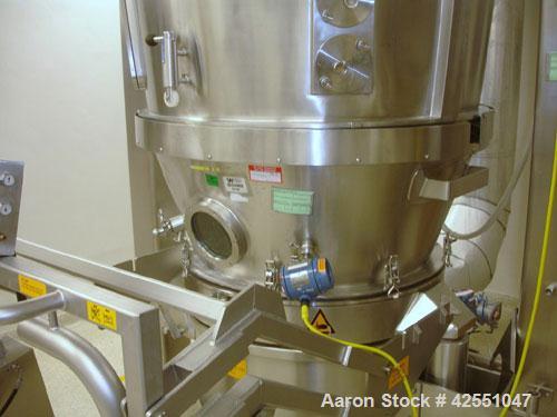 Used Glatt Fluid Bed Dryer, Model GPCG120, Stainless Steel. 2 Bar internal shock rating, spray granulation insert with (2) bowls and (2) bowl carts, Glatt controls and Creative Design bowl inverter, ...
