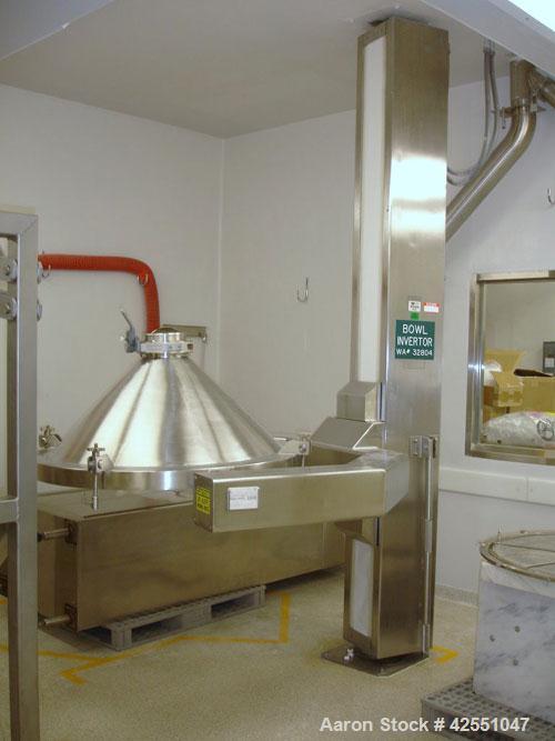 Used Glatt Fluid Bed Dryer, Model GPCG120, Stainless Steel. 2 Bar internal shock rating, spray granulation insert with (2) bowls and (2) bowl carts, Glatt controls and Creative Design bowl inverter, ...
