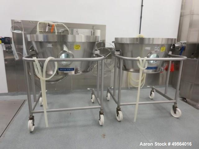 Used Glatt Fluid Bed Dryer/Granulator, Model WAST 120 /DP500AF. Stainless steel construction, with 3 bowls, Bowl Dumper, Marlo Air Handler, Electrical Panel, Assorted Screens, Small Carts, Tub Plates...