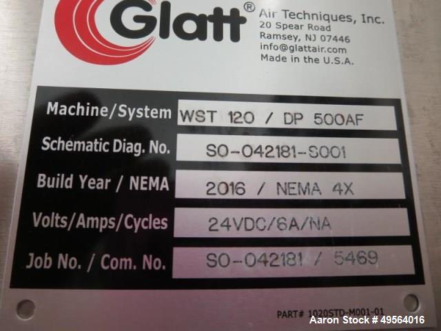 Used Glatt Fluid Bed Dryer/Granulator, Model WAST 120 /DP500AF. Stainless steel construction, with 3 bowls, Bowl Dumper, Marlo Air Handler, Electrical Panel, Assorted Screens, Small Carts, Tub Plates...
