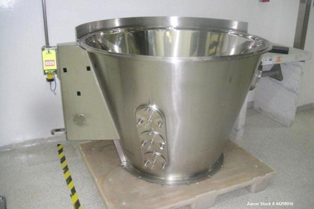 Used Glatt Fluid Bed Dryer Granulator, Model WSG 60, stainless steel construction, 2 bar shock rating, with (2) two spray granulation chambers with expansion chambers and bowls on carts, Rexroth hyra...