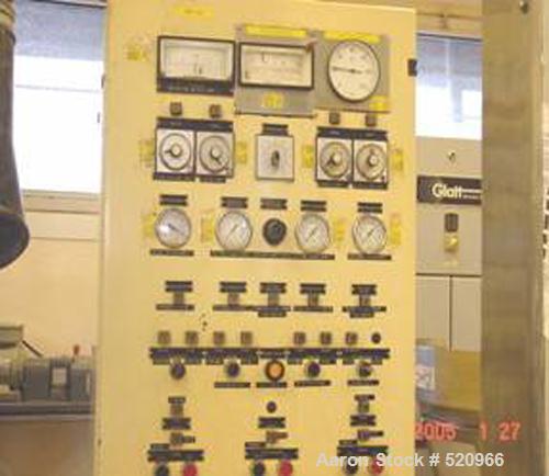 USED: Glatt WSG-C 60. Capacity approx 60-80 kg, product container volume 220 liter, electrical connecting, power tension 380V 3 ph, control tension 220V, frequency 50 hz compressed air connection, co...