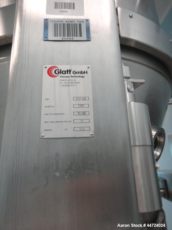 Used Glatt Model WST500 Stainless Steel Fluid Bed Dryer