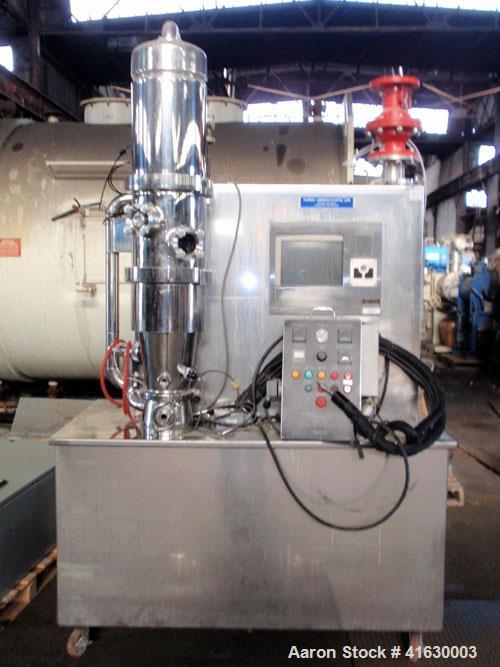 Used Niro Aeromatic Fluid Bed Multi-Processor, model MP-1, stainless steel. Electo-polished internal, approximate 20 liter chamber, minimum batch weight 0.5 kg, maximum 7.5 kg. Fluidisation velocity ...