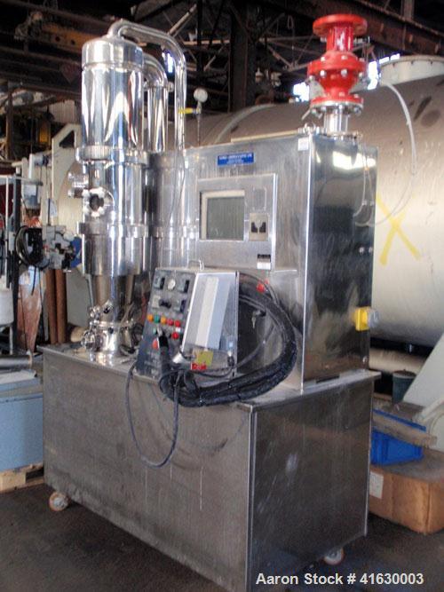 Used Niro Aeromatic Fluid Bed Multi-Processor, model MP-1, stainless steel. Electo-polished internal, approximate 20 liter chamber, minimum batch weight 0.5 kg, maximum 7.5 kg. Fluidisation velocity ...