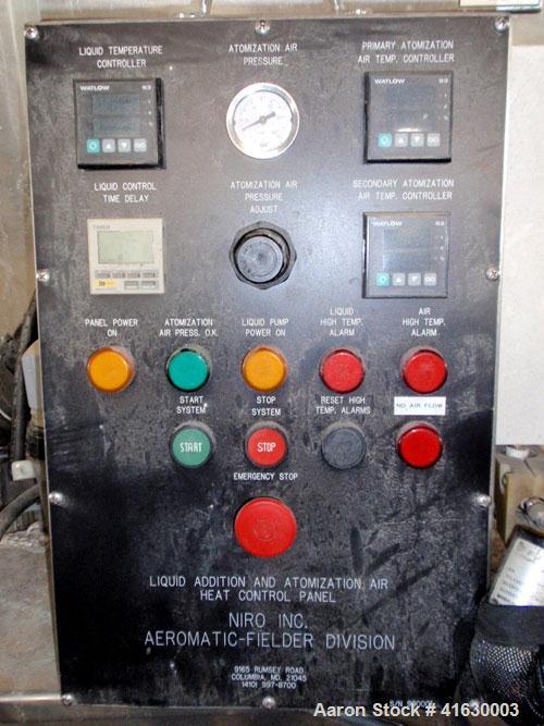 Used Niro Aeromatic Fluid Bed Multi-Processor, model MP-1, stainless steel. Electo-polished internal, approximate 20 liter chamber, minimum batch weight 0.5 kg, maximum 7.5 kg. Fluidisation velocity ...