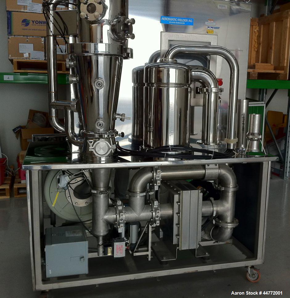 Used Niro MP-1 Multi-Processor Fluid Bed Dryer, stainless steel construction.  Capacity from 0.5 - 6 kg of product per batch.  Product container capacity 20 liters.  Maximum batch weight 7.5 kg.  Mac...