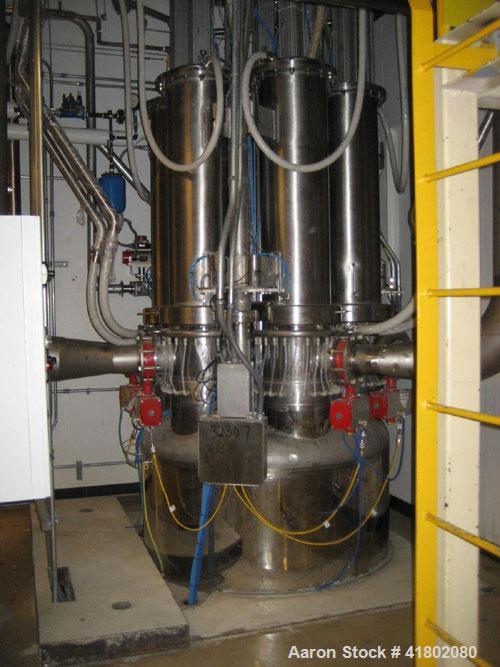 Used Niro Fluid Bed Dryer/Granulator, Model MP7-F1, Stainless Steel. Rated 10 bar maximum pressure, 1,610 liters. Includes a 75 hp blower, CIP system, air handling unit, Flanders air filtration unit,...