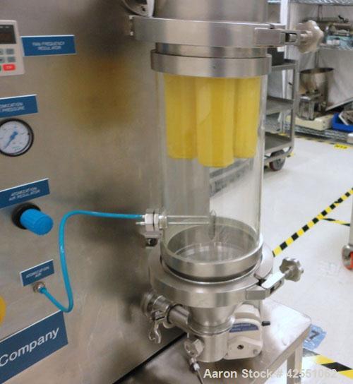 Used Mendel Fluid Bed Dryer, Model MFB-Micro, Stainless Steel.1.3 Liter bowl, (.75) kw blower, 1 kw heater, (.05) kw pump, rated 40-200 grams. Built 2004.