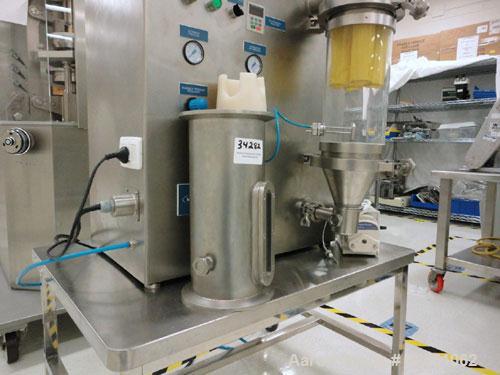 Used Mendel Fluid Bed Dryer, Model MFB-Micro, Stainless Steel.1.3 Liter bowl, (.75) kw blower, 1 kw heater, (.05) kw pump, rated 40-200 grams. Built 2004.