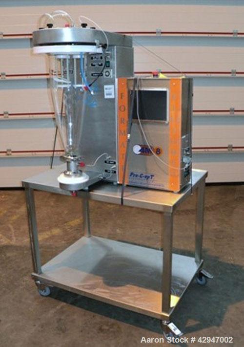 Used Pro-C-Ept Fluid Bed Dryer/ Granulator, Model 4M8, (1) 2 Liter glass chamber, top entry dust filter and spray attachment. Maximum air temperature 95 Degrees C. Includes an air heater and filter, ...
