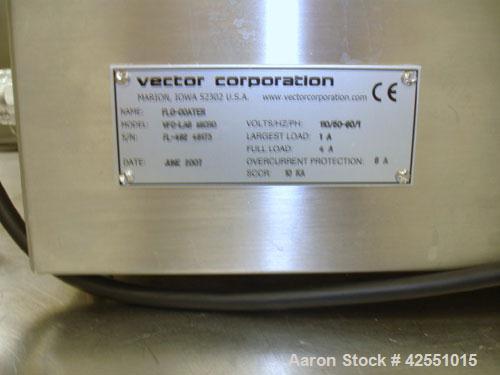 Used Vector Lab Micro Fluid Bed Dryer, Model MFL.01. Designed for wurster coating and top spray granulation, 100-600 gram spray granulation capacity, 25-100 degrees C temperature range with dust filt...