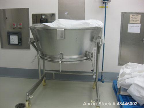 Used GLATT MODEL WSG120 STAINLESS STEEL FLUID BED DRYER. UNIT INCLUDES (3) STAINLESS STEEL MOBILE PRODUCT CONTAINERS, (1) FAN RATED 6000CUMT/HOUR. (1) HYDRAULIC POWERPACK. INCLUDES SWITCHGEAR CONTROL...