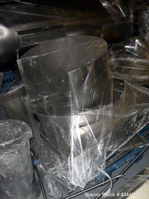 Used GLATT MODEL WSG120 STAINLESS STEEL FLUID BED DRYER. UNIT INCLUDES (3) STAINLESS STEEL MOBILE PRODUCT CONTAINERS, (1) FAN RATED 6000CUMT/HOUR. (1) HYDRAULIC POWERPACK. INCLUDES SWITCHGEAR CONTROL...