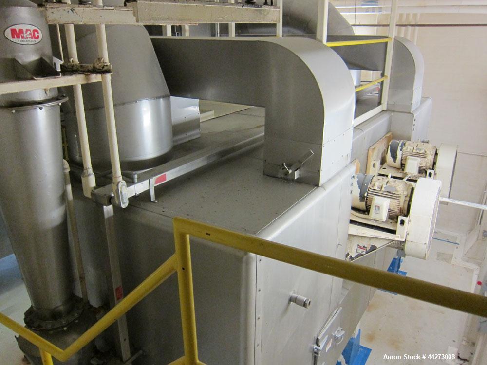 Used Wolverine Jetzone Fluidbed Dryer. Cleated Belt Stainless Steel. Approximate 36'' Wide. Serial No. 36
