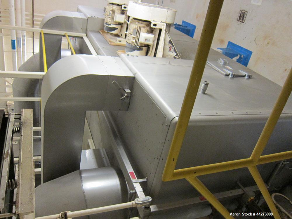 Used Wolverine Jetzone Fluidbed Dryer. Cleated Belt Stainless Steel. Approximate 36'' Wide. Serial No. 36