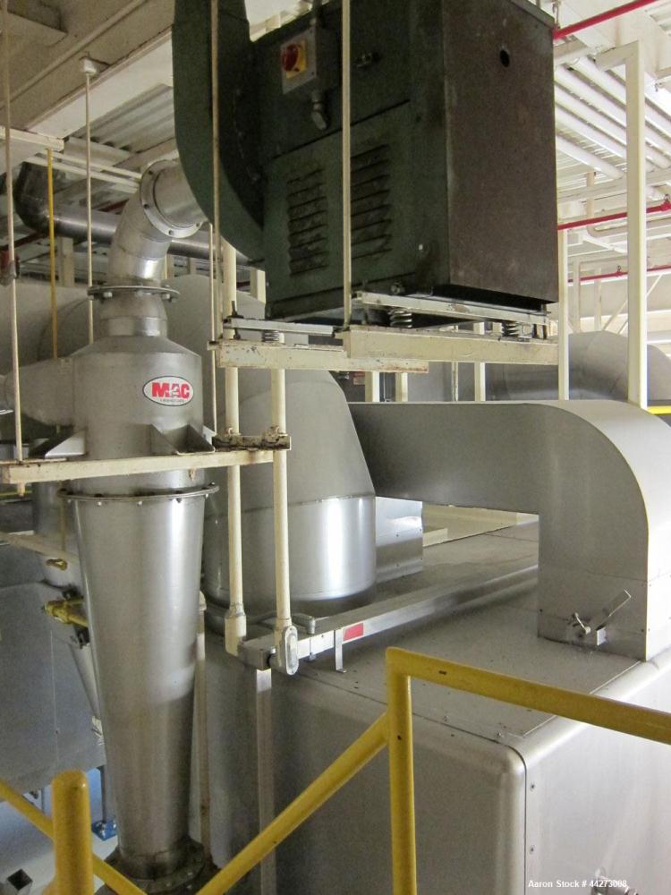 Used Wolverine Jetzone Fluidbed Dryer. Cleated Belt Stainless Steel. Approximate 36'' Wide. Serial No. 36