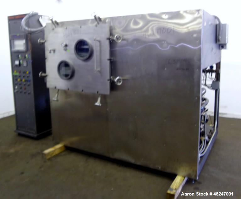 Used American Lyophilizer Freezer Dryer, Approximate 30 Square Feet, 304 Stainless Steel. Chamber approximate 38" wide x 28-1/2" tall x 40" deep. (6) 24" Wide x 36" long x 1" thick jacketed shelves, ...