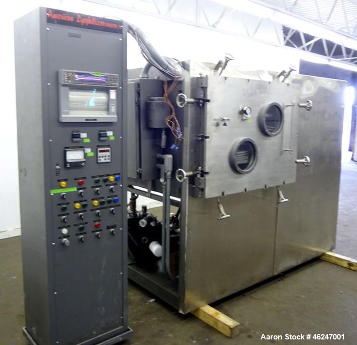 Used American Lyophilizer Freezer Dryer, Approximate 30 Square Feet, 304 Stainless Steel. Chamber approximate 38" wide x 28-1/2" tall x 40" deep. (6) 24" Wide x 36" long x 1" thick jacketed shelves, ...