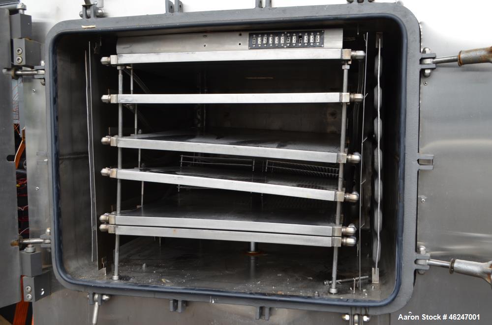 Used American Lyophilizer Freezer Dryer, Approximate 30 Square Feet, 304 Stainless Steel. Chamber approximate 38" wide x 28-1/2" tall x 40" deep. (6) 24" Wide x 36" long x 1" thick jacketed shelves, ...