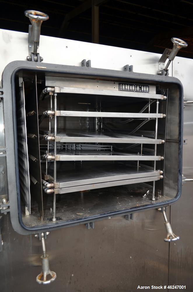 Used American Lyophilizer Freezer Dryer, Approximate 30 Square Feet, 304 Stainless Steel. Chamber approximate 38" wide x 28-1/2" tall x 40" deep. (6) 24" Wide x 36" long x 1" thick jacketed shelves, ...