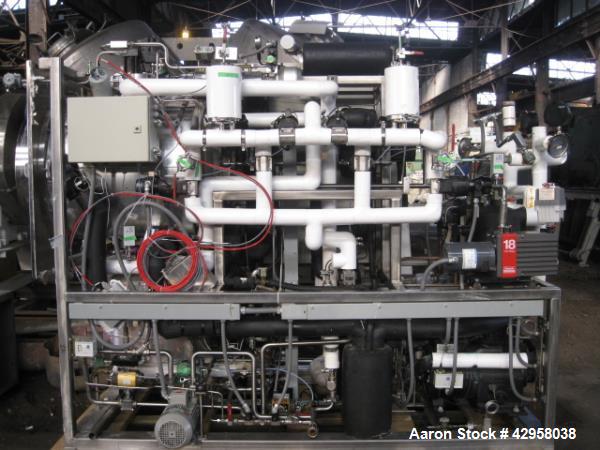 Used Edwards Lyophilizer, model Lyomax 1.0, 24 sq. ft. total surface area, with associated compressors, vacuum pump, control panel with Allen Bradley Panelview+ 1000 controls, serial# M922110, new 19...