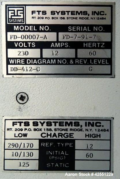 Used FTS Freeze Dryer, Model TDS-00035-A, Stainless Steel. Approximately 3.75 square feet surface area with (3) 11" x 16" shelves. Has model FD-00007-A chiller system, R12 refrigerant. Serial# TDS-7-...