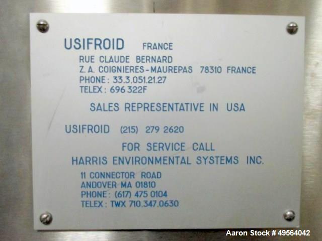 Used Usifroid H 601PS Freeze Dryer with Hull Control Panel and Vacuum Controller Includes Dual Alcatel 2063 Vacuum Pumps; Heat Exchanger Skid and a 3 System Compressor Skid. S/n# 8104642.