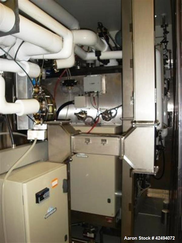 Used Usifroid freeze dryer, 47.3 sq ft (4.4 sq meter), model SMH 440.F.PSA.BV.V.PP.S, 316L stainless steel chamber and product contact surfaces, with (8) 24" x 36" usable shelves, 3.5" shelf spacing,...