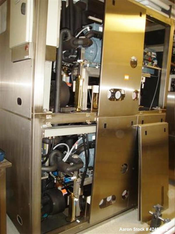 Used Usifroid freeze dryer, 47.3 sq ft (4.4 sq meter), model SMH 440.F.PSA.BV.V.PP.S, 316L stainless steel chamber and product contact surfaces, with (8) 24" x 36" usable shelves, 3.5" shelf spacing,...