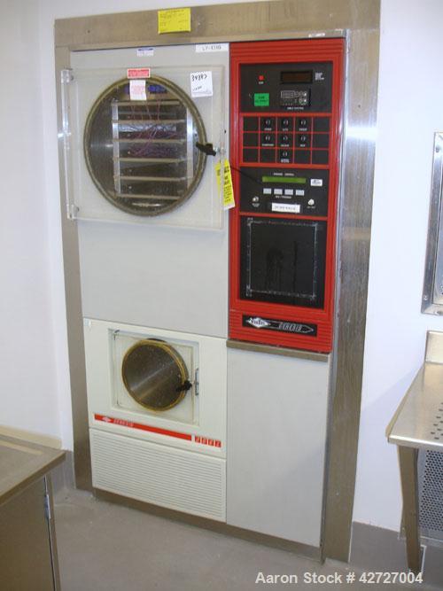 Used Virtis Genesis Freeze Dryer, Model 35El, 7.65 Square Feet. Stainless steel contact surfaces. (5) 11" Wide x 20" deep shelves, NO stoppering, with condenser, vacuum pump, and external ice chamber...