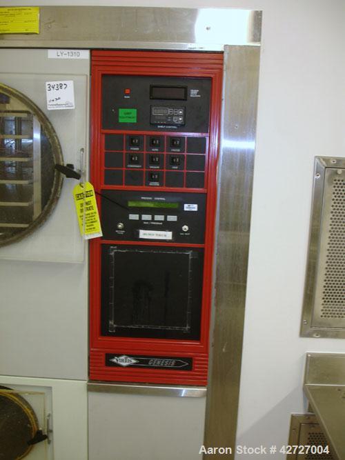 Used Virtis Genesis Freeze Dryer, Model 35El, 7.65 Square Feet. Stainless steel contact surfaces. (5) 11" Wide x 20" deep shelves, NO stoppering, with condenser, vacuum pump, and external ice chamber...