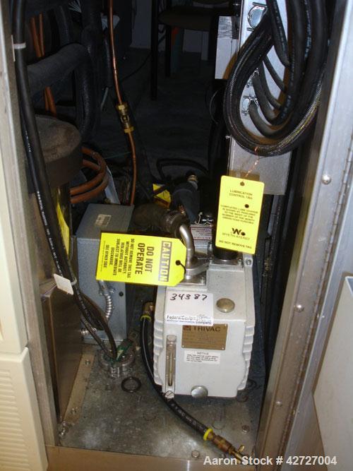 Used Virtis Genesis Freeze Dryer, Model 35El, 7.65 Square Feet. Stainless steel contact surfaces. (5) 11" Wide x 20" deep shelves, NO stoppering, with condenser, vacuum pump, and external ice chamber...