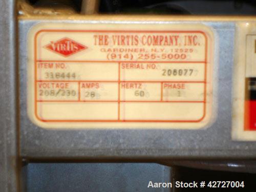 Used Virtis Genesis Freeze Dryer, Model 35El, 7.65 Square Feet. Stainless steel contact surfaces. (5) 11" Wide x 20" deep shelves, NO stoppering, with condenser, vacuum pump, and external ice chamber...
