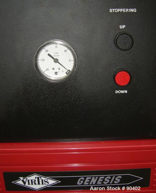 Used Virtis Genesis Freeze Dryer, Model 25ES, 316L Stainless Steel. Chamber measures 16" wide x 16" tall x 21" deep with 5 removable trays providing 7.65 square feet of area. 11" diameter x 21" deep ...