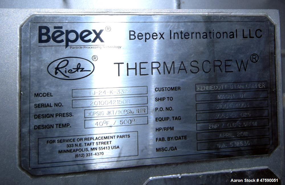 Unused- Bepex Rietz Thermascrew Processor, Model TJ-24-K3324.