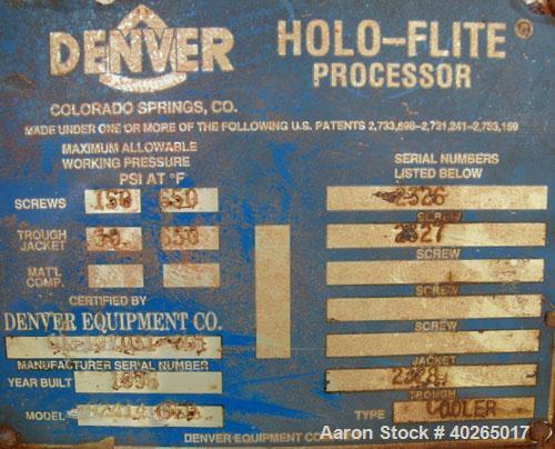 Used Denver Holo-Flite Processor cooler/dryer, model D2414GED, carbon steel/316 stainless steel. Jacketed trough 166" long x 44" wide x approximately 28" deep.  Rated approximately 432 square feet he...
