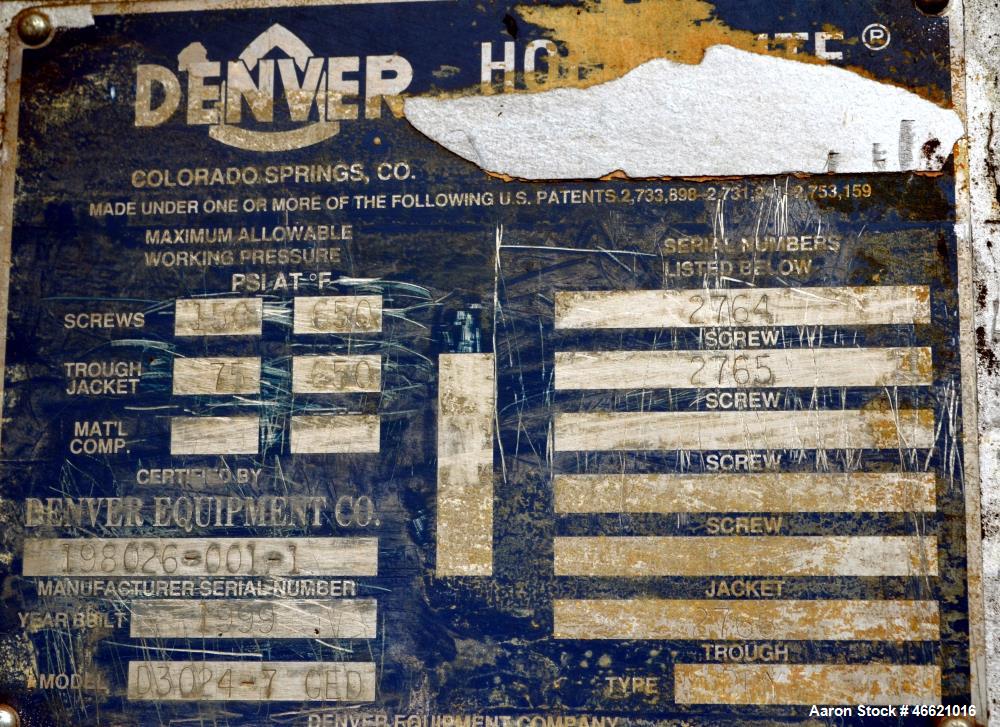Used Denver Equipment Twin Screw Holo-Flite Processor