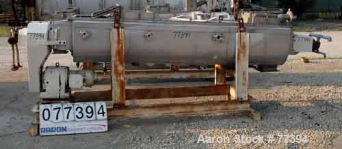 USED:GMF Nara paddle dryer, 304 stainless steel. 23-1/2" wide x 114" long x 18" deep jacketed trough. 2 approx 8" diameter 304 stainless steel cored shafts with 316 stainless steel flights, rated 195...