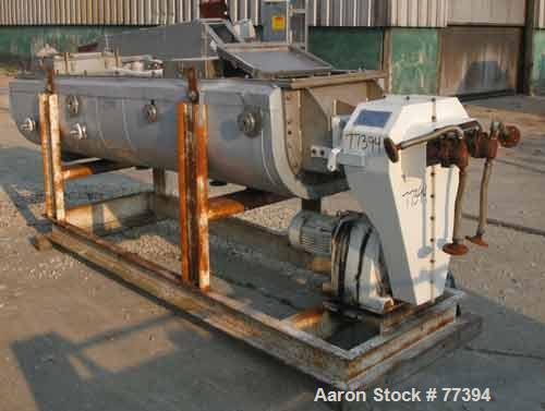 USED:GMF Nara paddle dryer, 304 stainless steel. 23-1/2" wide x 114" long x 18" deep jacketed trough. 2 approx 8" diameter 304 stainless steel cored shafts with 316 stainless steel flights, rated 195...