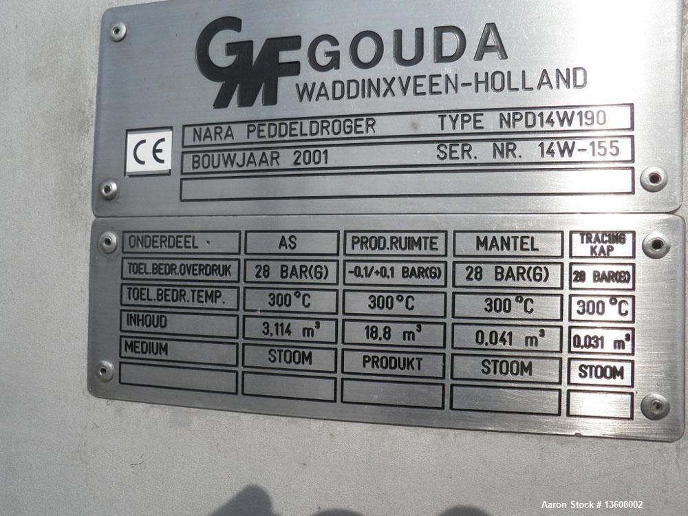 Used Gouda Nara 14W-190 Continuous Double Paddle Dryer/Hollowflight Screw Processor.  316L Stainless steel.  Heating surface on 1993.1 square feet (190 m2), dimple jacketed, with adjustable packing g...