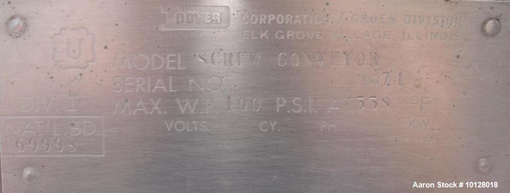 Used Stainless Steel Groen Continuous Jacketed Screw Blender/Cooker/Dryer