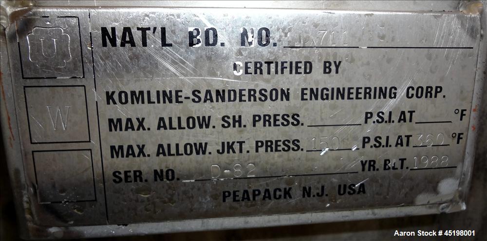 Used Stainless steel Komline-Sanderson Paddle Dryer/Processor, Model 3W-W