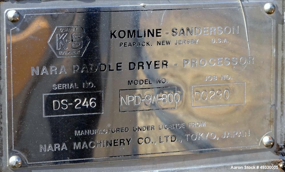 Used- Komline Sanderson NARA Paddle Dryer/Processor, Model NPD-9W-800.