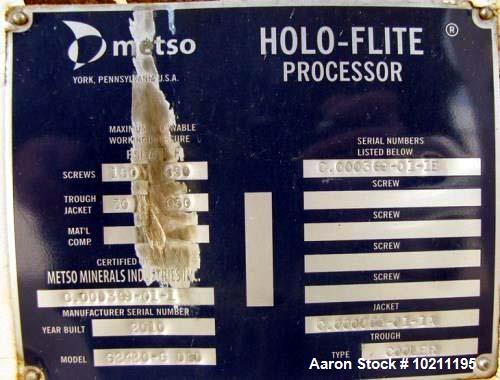 Unused- Metso Minerals Holo-Flite Cooler Jacketed Thermal Processor, Model S2420-6-DED. Mild steel SA 516 grade 70 material ...