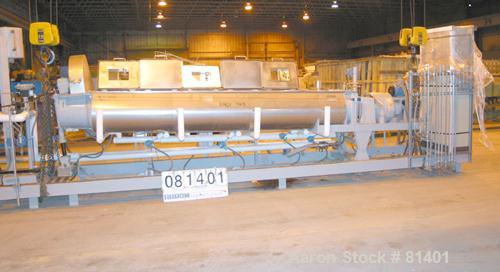 USED: Niro twin shaft extractor, model A-640, 316 stainless steel. Jacketed chamber, (2) 4-1/2" diameter shafts, each with 4 rows of approx 10" wide continuous ribbons. Driven by a 1.3 kw motor with ...