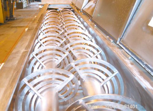 USED: Niro twin shaft extractor, model A-640, 316 stainless steel. Jacketed chamber, (2) 4-1/2" diameter shafts, each with 4 rows of approx 10" wide continuous ribbons. Driven by a 1.3 kw motor with ...